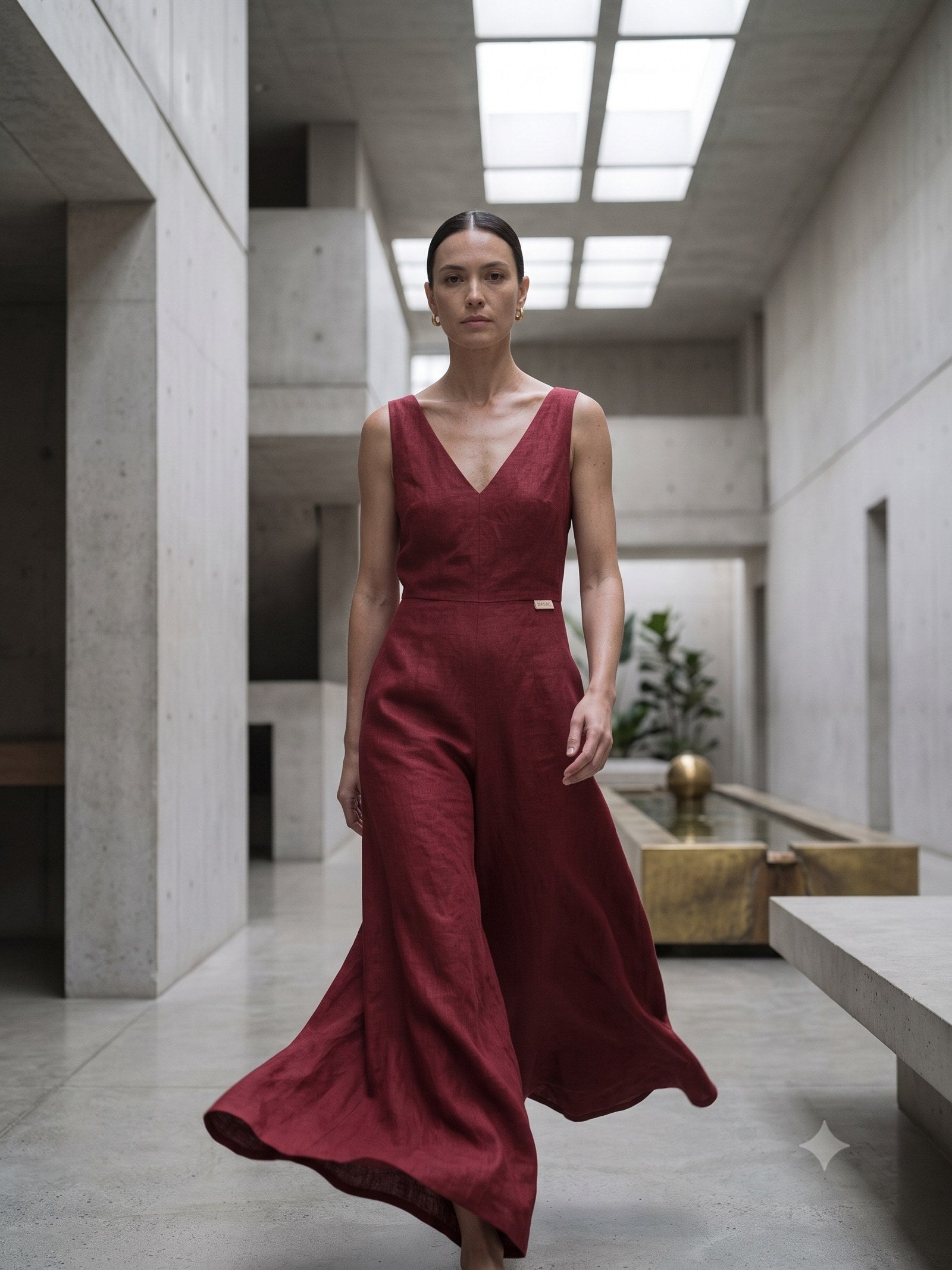 Wick Linen-Silk Jumpsuit in Cherry Lacquer, in motion