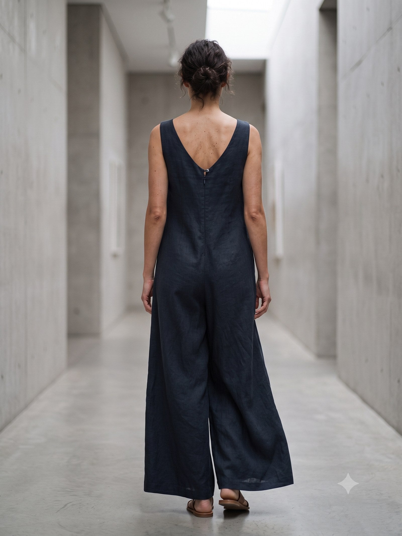 Wick Linen-Silk Jumpsuit in Ink, back