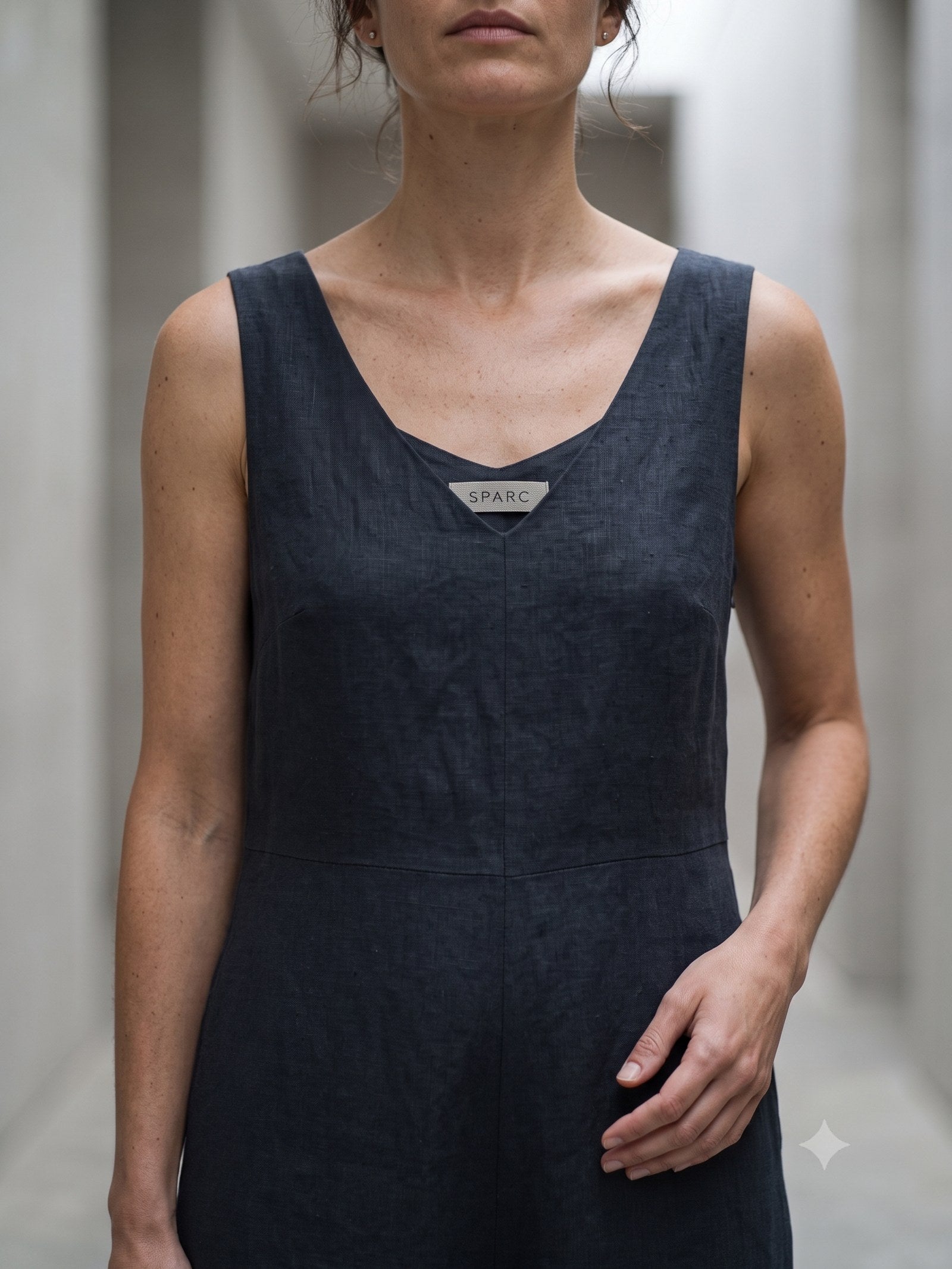 Wick Linen-Silk Jumpsuit in Ink, detail