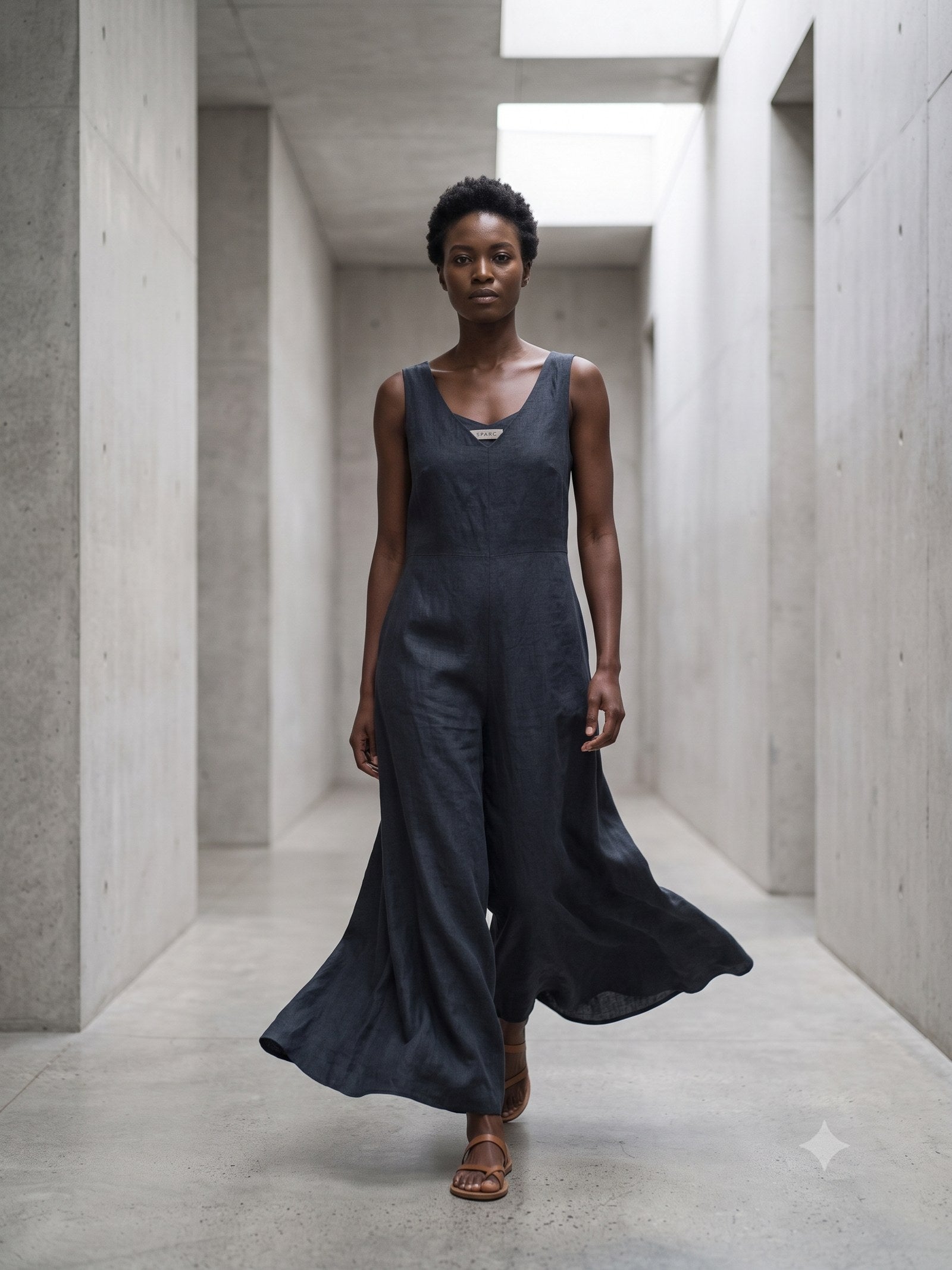 Wick Linen-Silk Jumpsuit in Ink, in motion