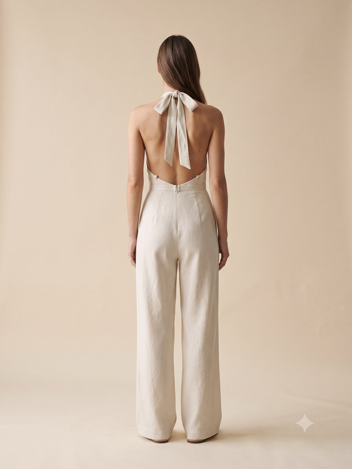 Windward Linen Halter Jumpsuit in Bone, back